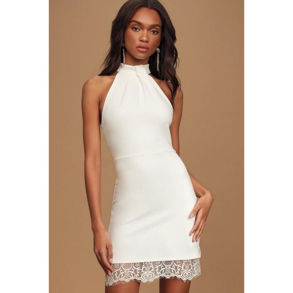Lulus NWT A Perfect Match White Lace Mock Neck Bodycon Dress size XL